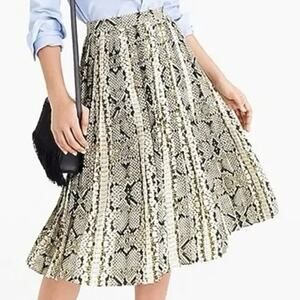 J. Crew Snakeskin Pleated A Line Silhouette Flowy Lined Midi Skirt 2 Cream Brown